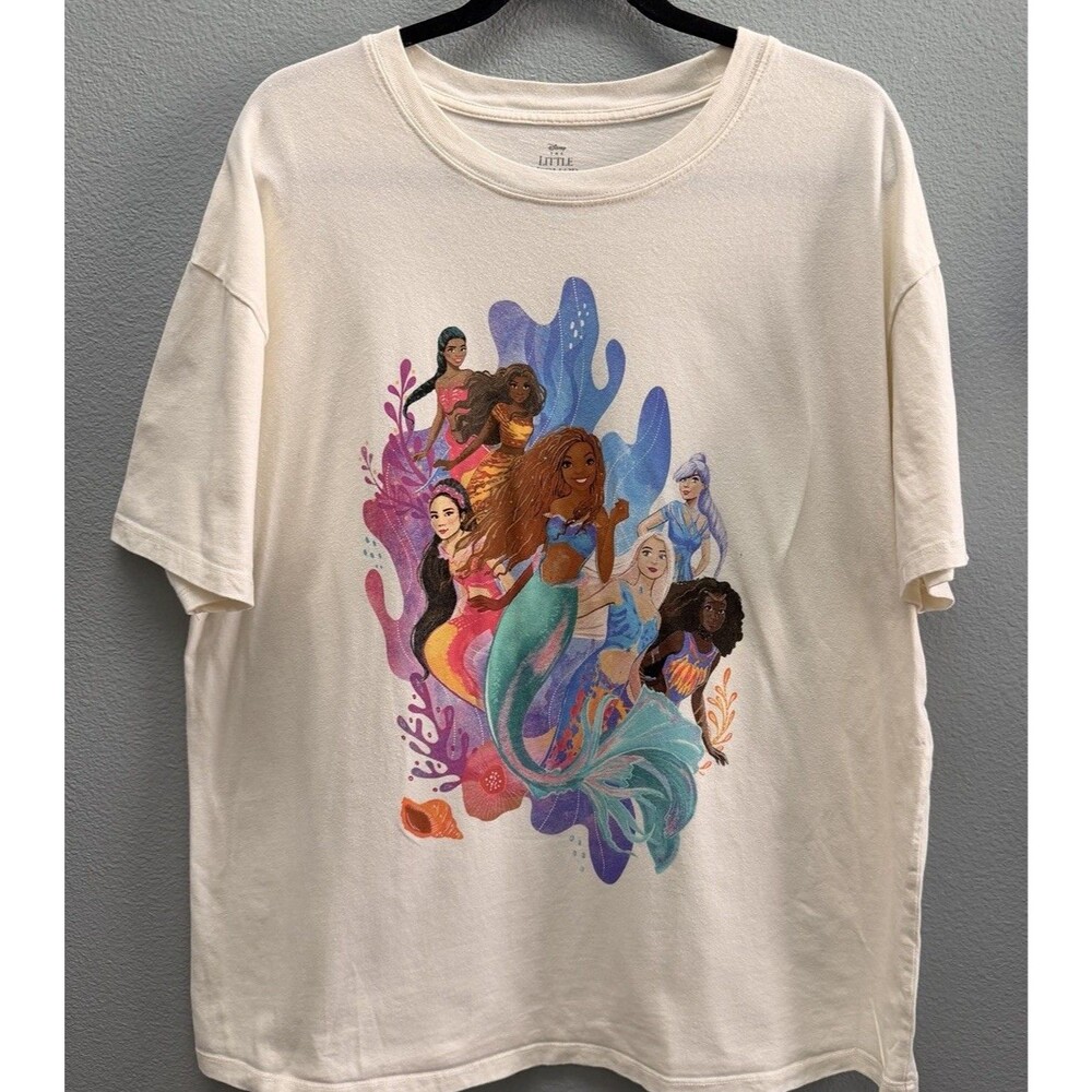 Disney Little Mermaid Graphic Tee Group Of Mermaids T-Shirt Off White Adult XL